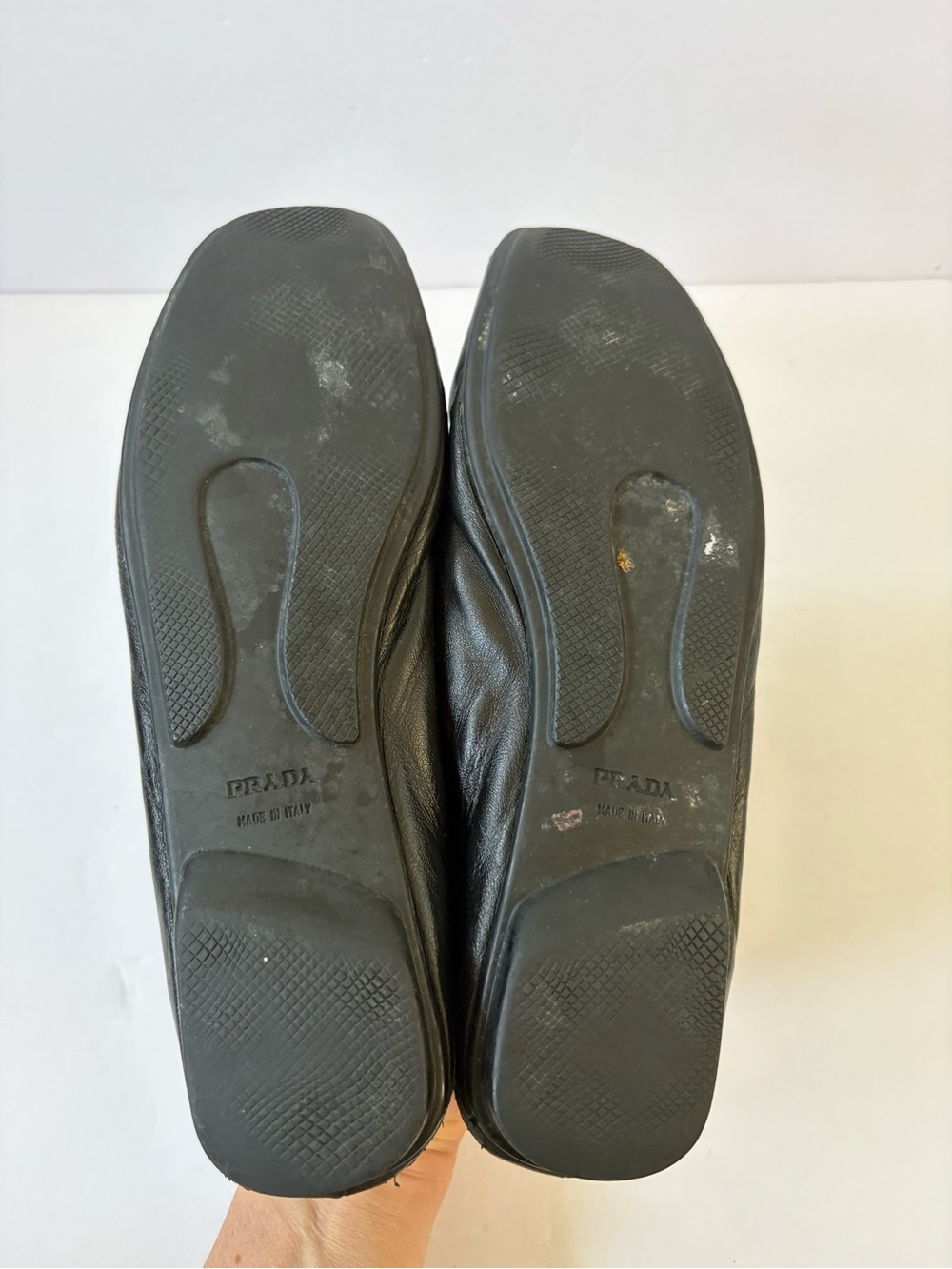 Authentic Prada Black Leather Loafers Flats Logo 36.5 Career Academia Preppy - Picture 6 of 10